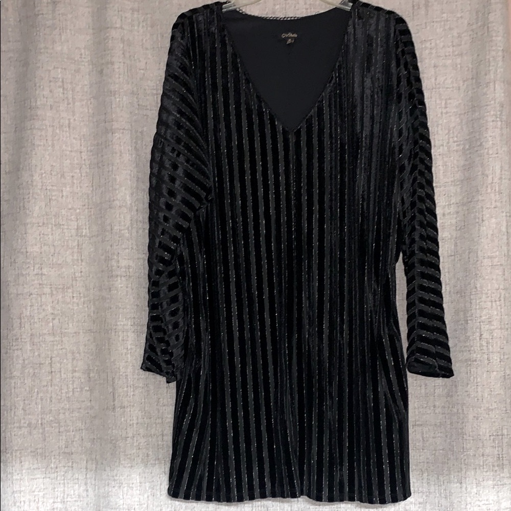Velvet Holiday Dress City Studio Black and Silver Velvet Holiday XL Sheath Dress